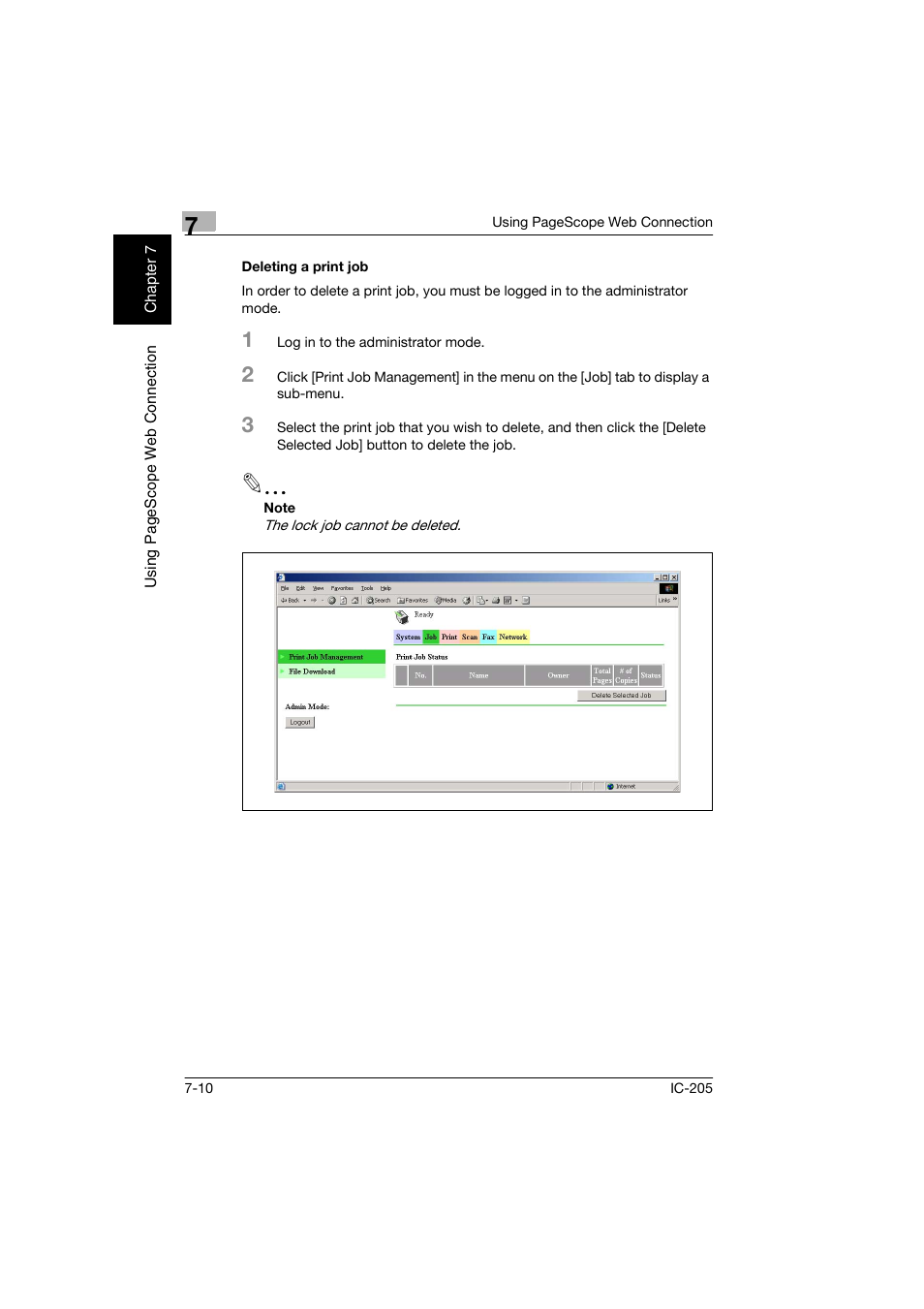 Deleting a print job, Deleting a print job -10 | Konica Minolta Image Controller IC-205 User Manual | Page 89 / 106