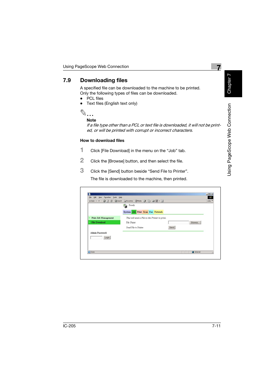 9 downloading files, How to download files, Downloading files -11 | How to download files -11 | Konica Minolta Image Controller IC-205 User Manual | Page 90 / 106
