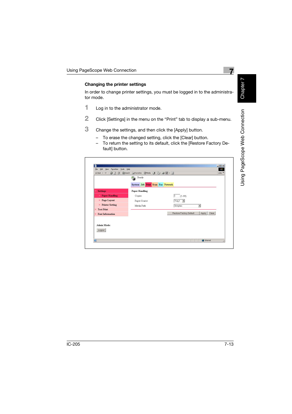 Changing the printer settings, Changing the printer settings -13 | Konica Minolta Image Controller IC-205 User Manual | Page 92 / 106