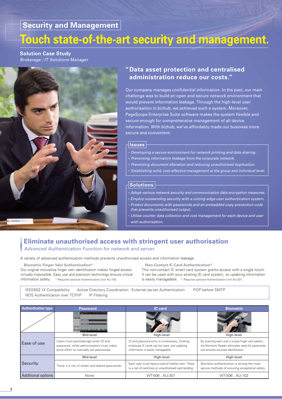 Touch state-of-the-art security and management, Security and management, Solution case study | Konica Minolta BIZHUB C220 User Manual | Page 6 / 12