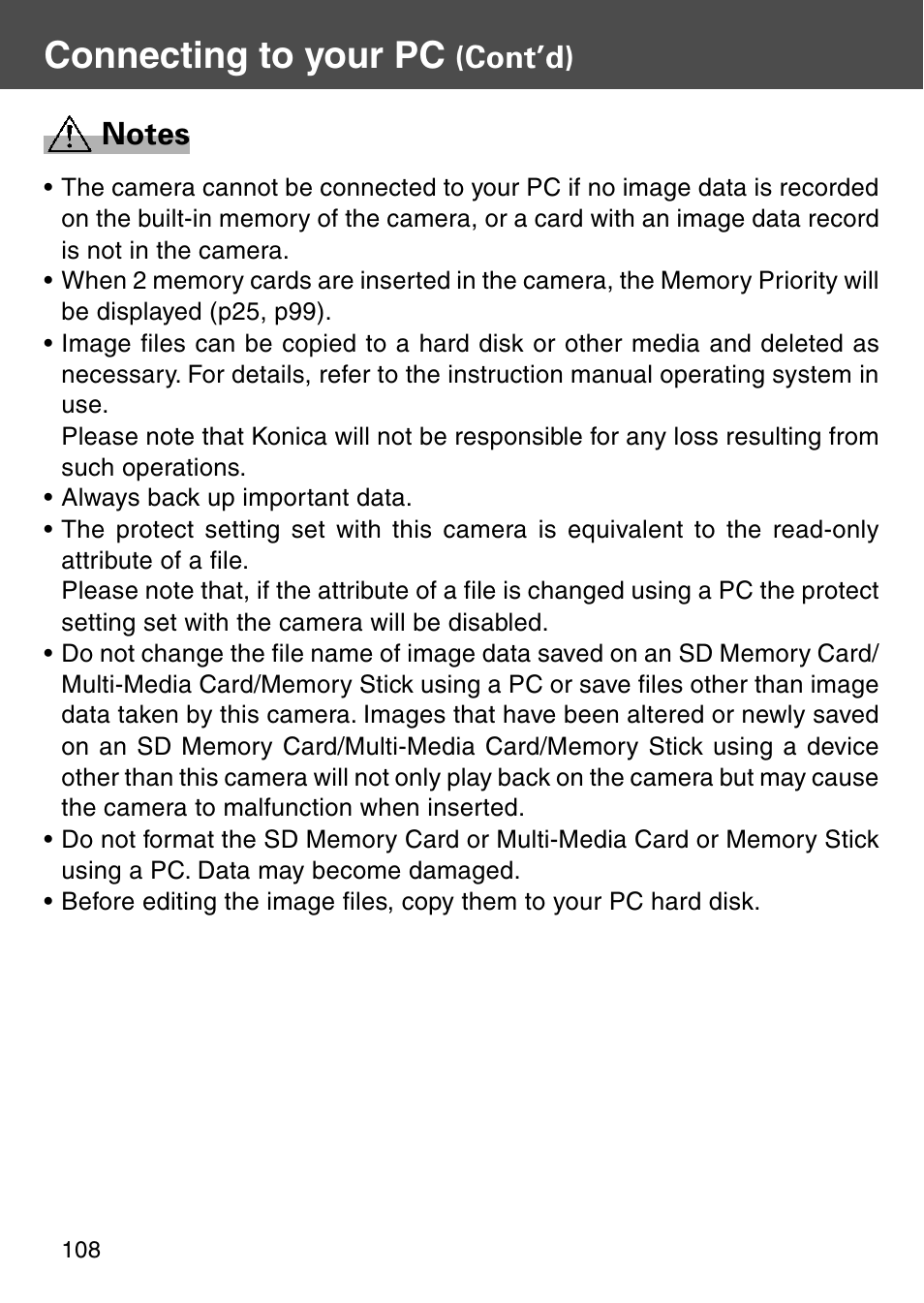 Connecting to your pc | Konica Minolta REVIO KD-410Z User Manual | Page 108 / 125