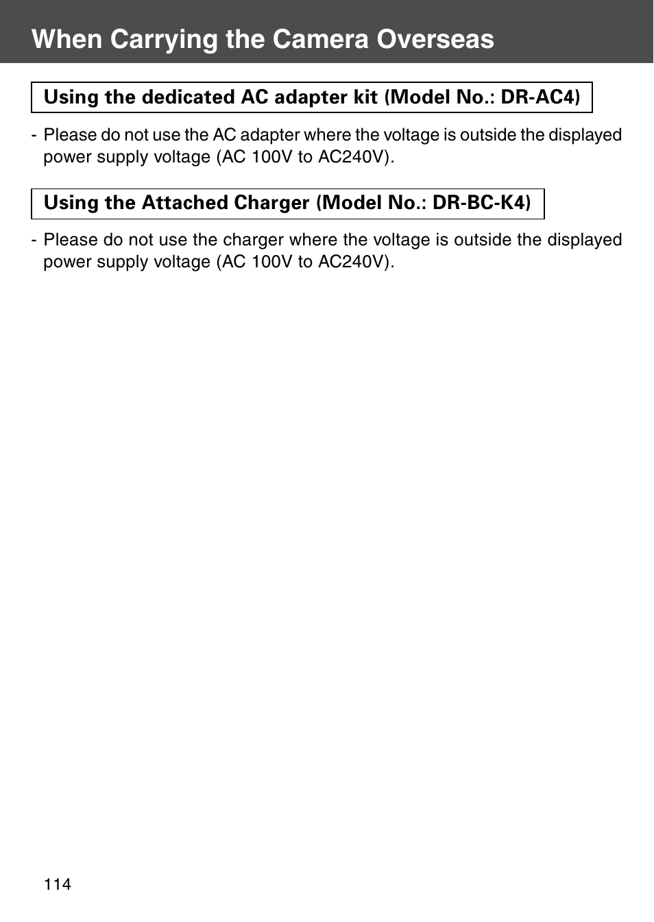 When carrying the camera overseas | Konica Minolta REVIO KD-410Z User Manual | Page 114 / 125