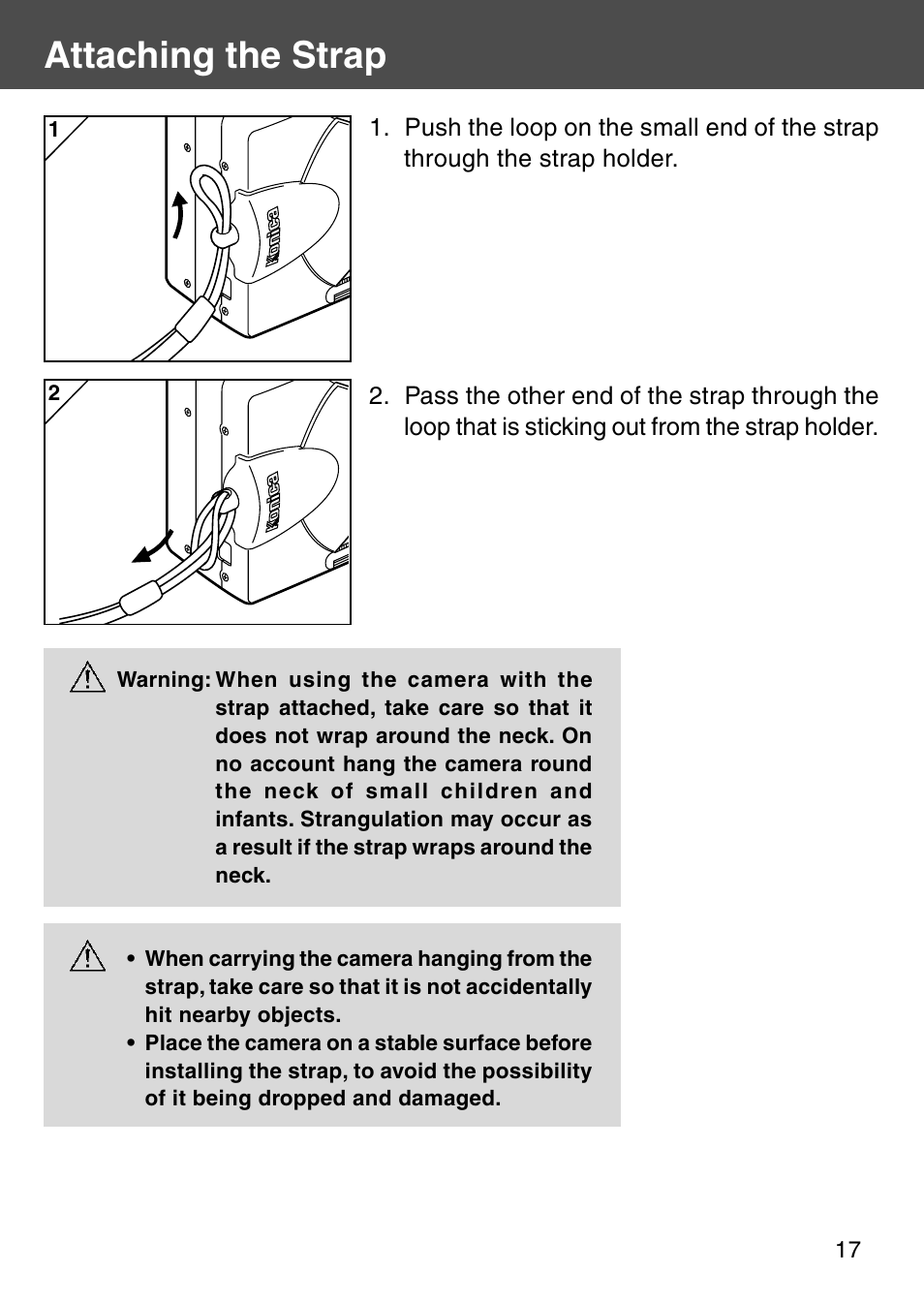 Attaching the strap | Konica Minolta REVIO KD-410Z User Manual | Page 17 / 125