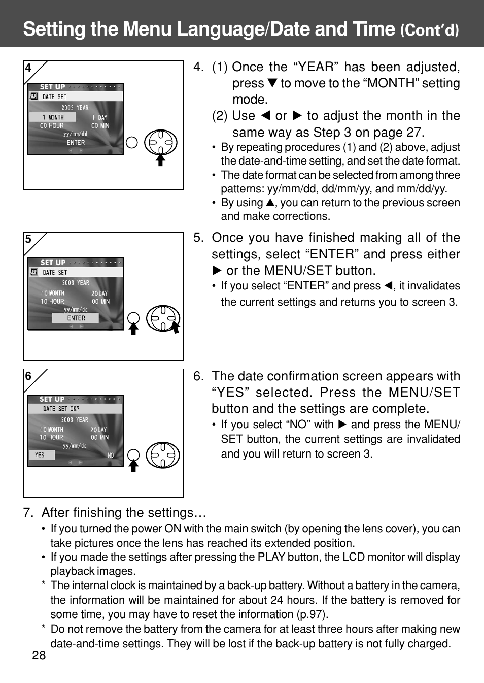 Setting the menu language/date and time, Cont’d) | Konica Minolta REVIO KD-410Z User Manual | Page 28 / 125