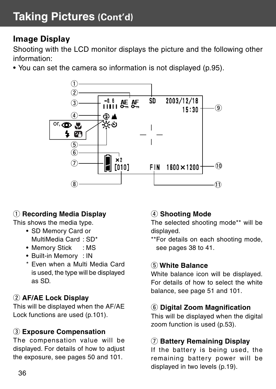 Taking pictures, Cont’d), Image display | Konica Minolta REVIO KD-410Z User Manual | Page 36 / 125