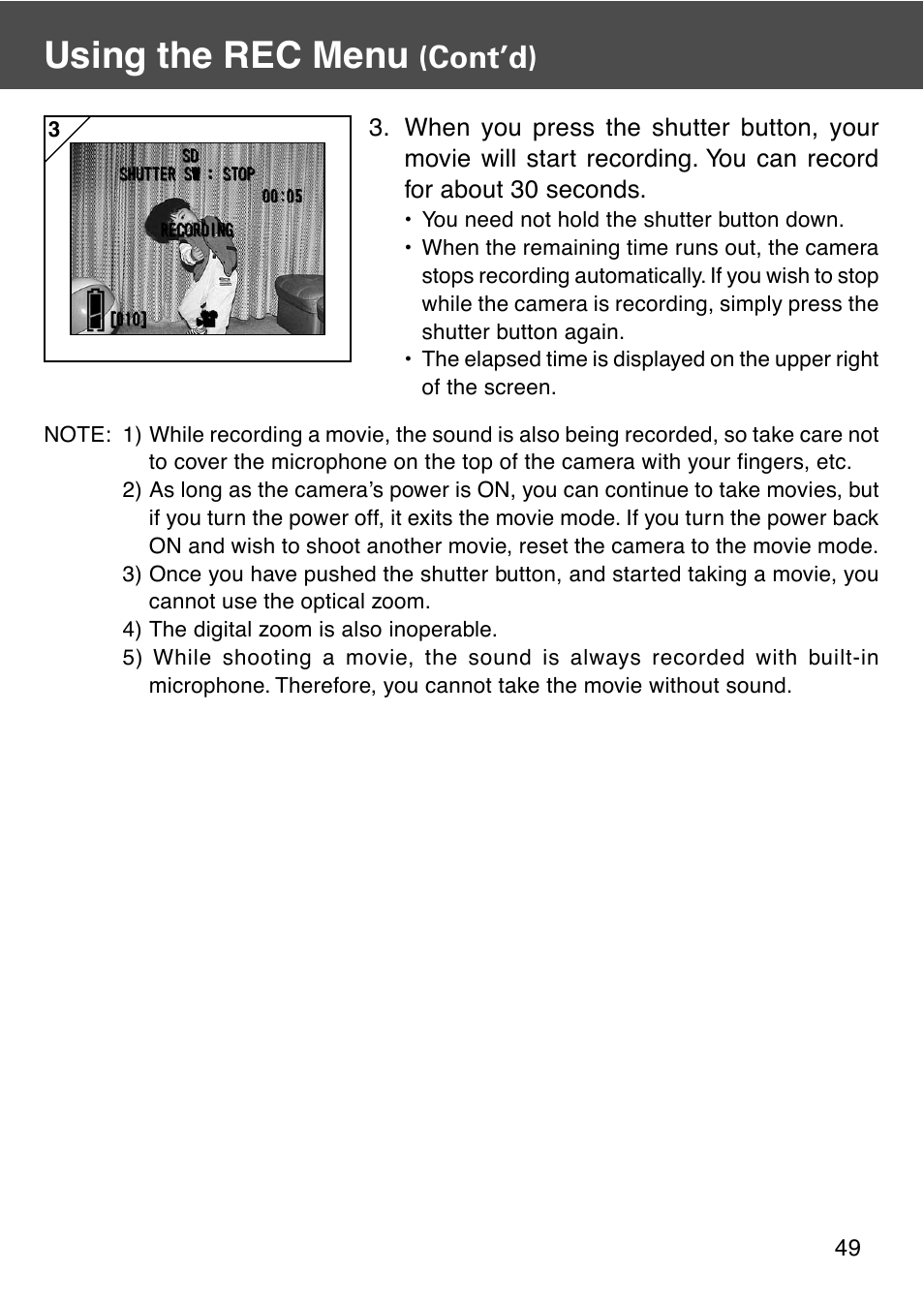 Using the rec menu, Cont’d) | Konica Minolta REVIO KD-410Z User Manual | Page 49 / 125