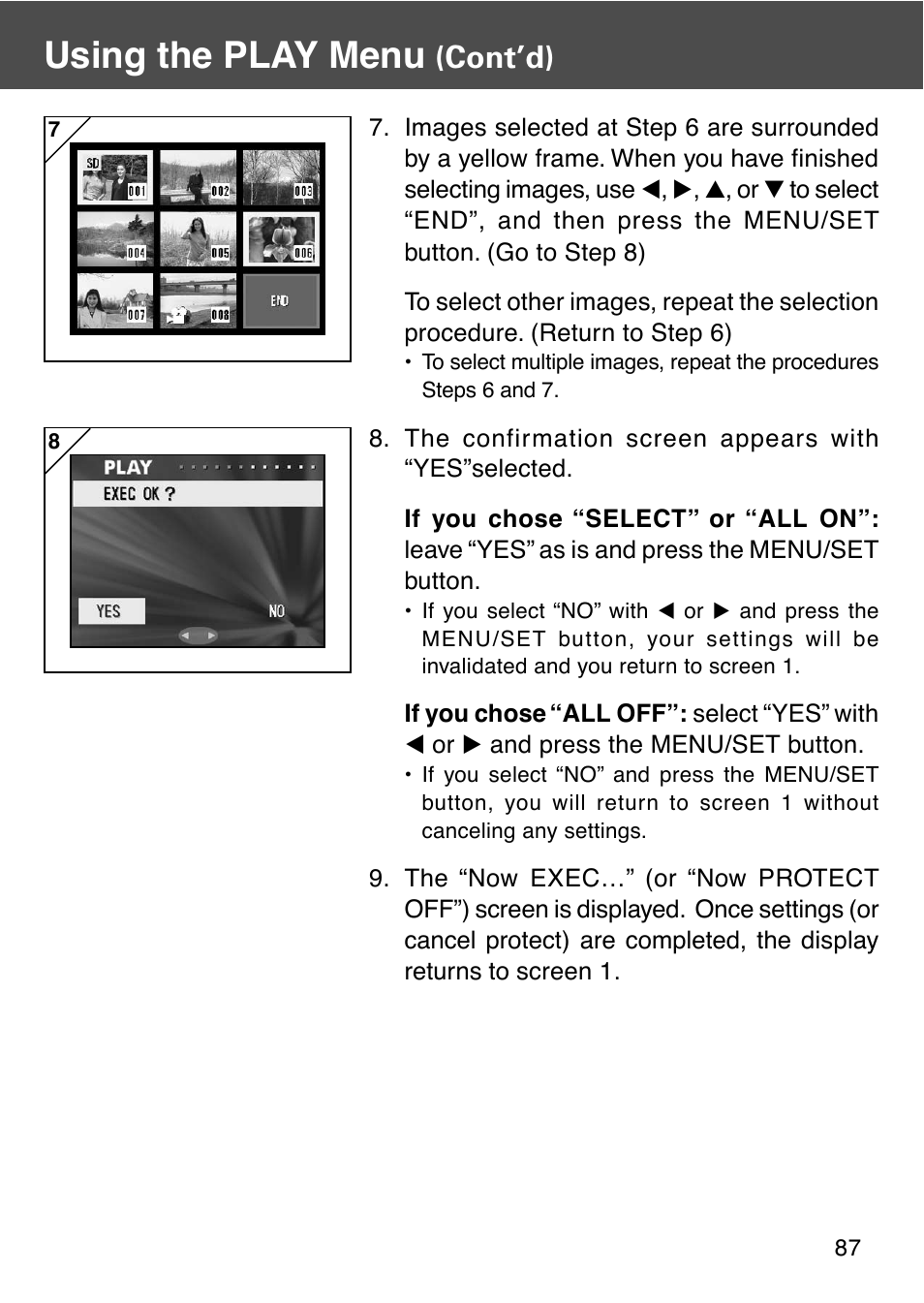 Using the play menu, Cont’d) | Konica Minolta REVIO KD-410Z User Manual | Page 87 / 125