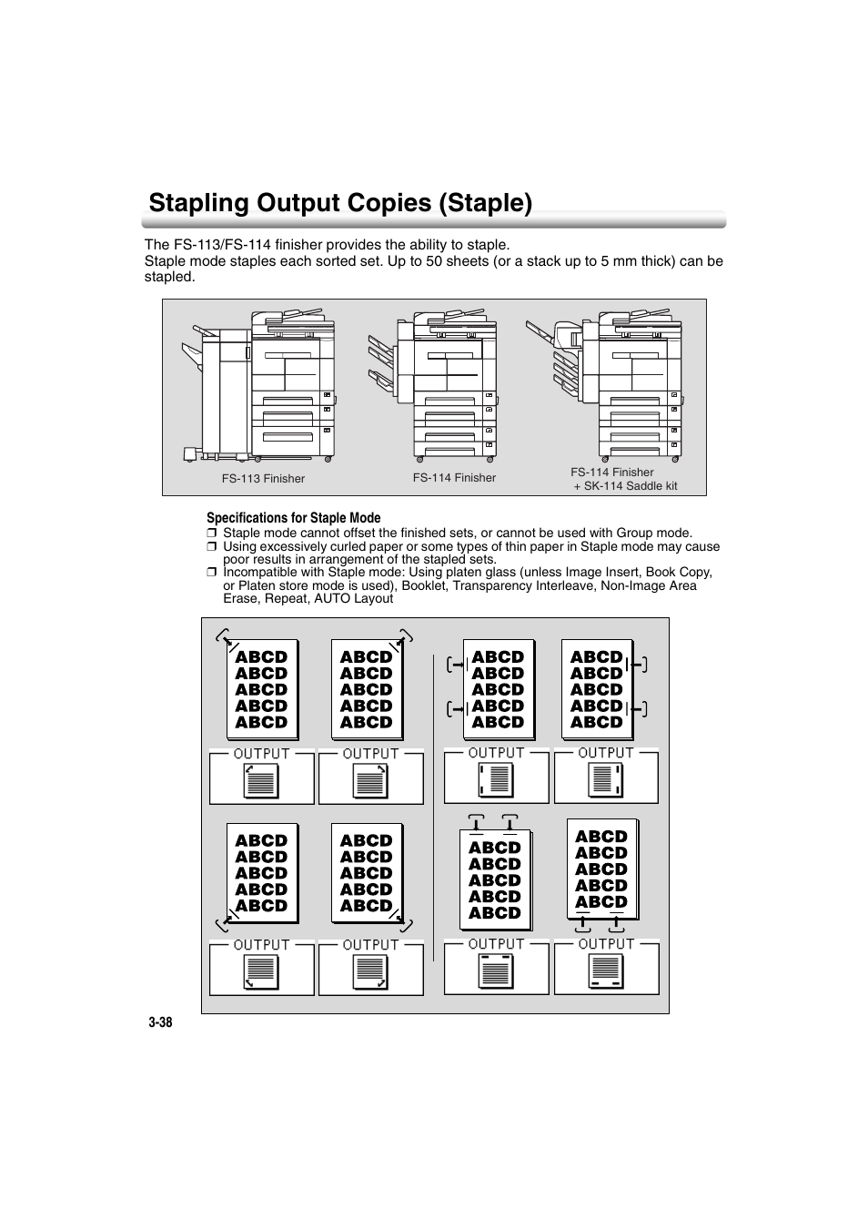 Stapling output copies (staple), Stapling output copies (staple) -38 | Konica Minolta 7222 User Manual | Page 100 / 328