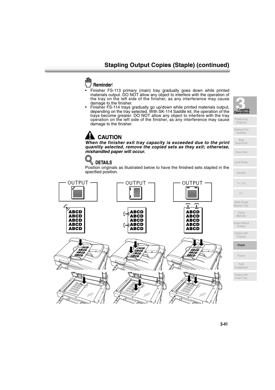 Stapling output copies (staple) (continued) | Konica Minolta 7222 User Manual | Page 103 / 328