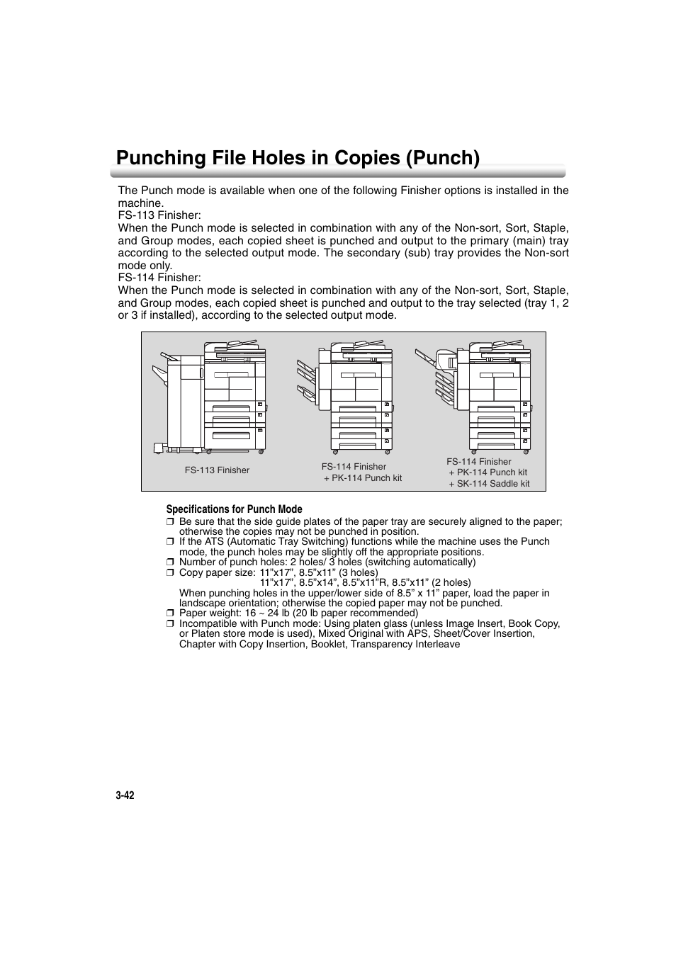 Punching file holes in copies (punch), Punching file holes in copies (punch) -42 | Konica Minolta 7222 User Manual | Page 104 / 328