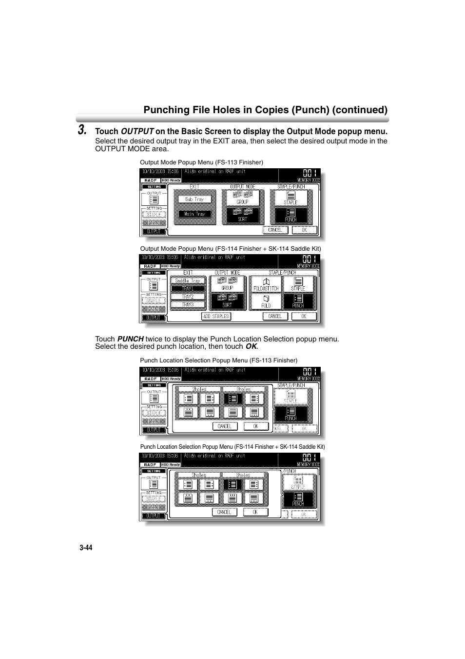 Punching file holes in copies (punch) (continued) | Konica Minolta 7222 User Manual | Page 106 / 328