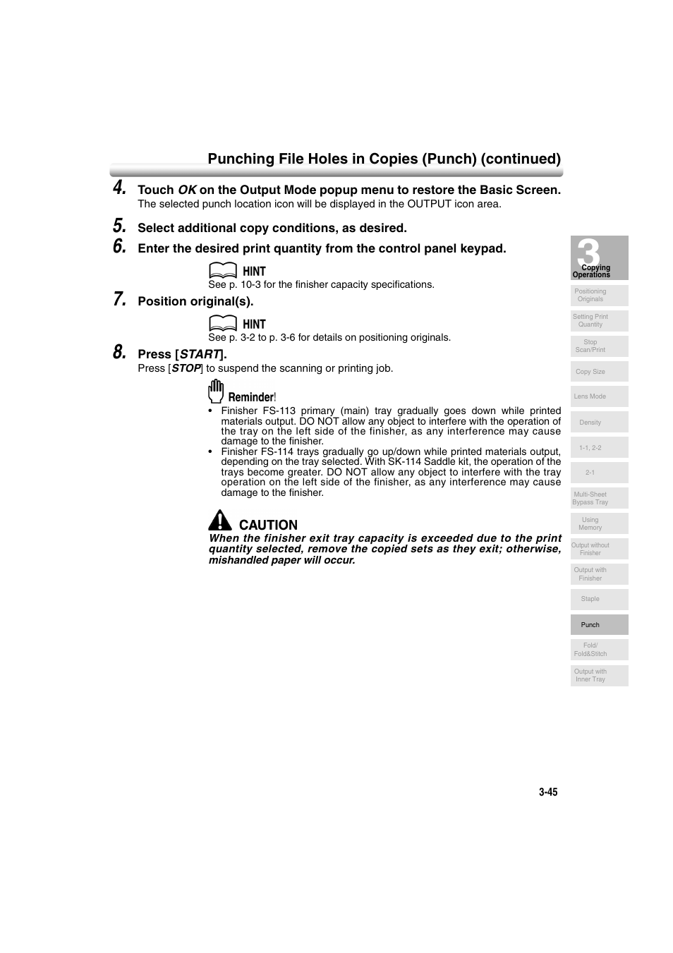 Punching file holes in copies (punch) (continued) | Konica Minolta 7222 User Manual | Page 107 / 328