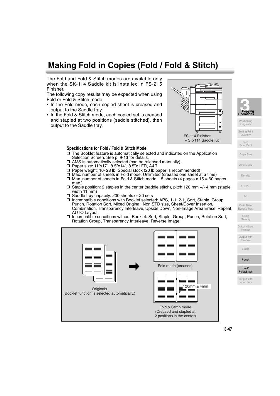 Making fold in copies (fold / fold & stitch), Making fold in copies (fold / fold & stitch) -47 | Konica Minolta 7222 User Manual | Page 109 / 328