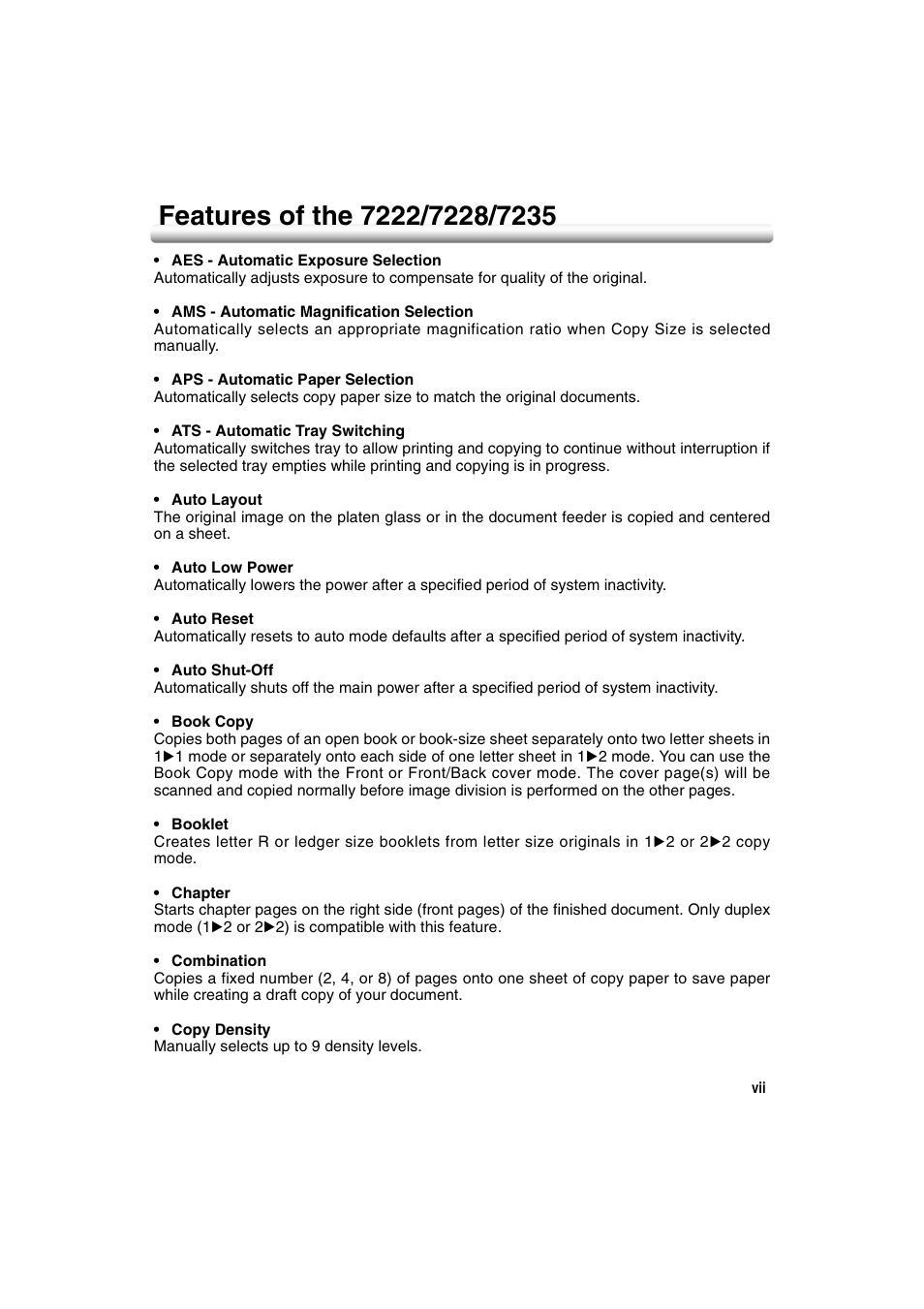 Features of the 7222/7228/7235 | Konica Minolta 7222 User Manual | Page 11 / 328