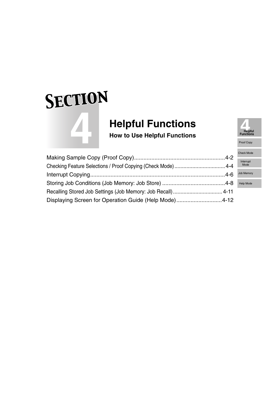 Section 4: helpful functions, Helpful functions | Konica Minolta 7222 User Manual | Page 115 / 328