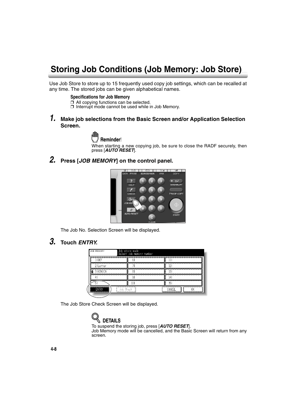 Storing job conditions (job memory: job store), Storing job conditions (job memory: job store) -8 | Konica Minolta 7222 User Manual | Page 122 / 328
