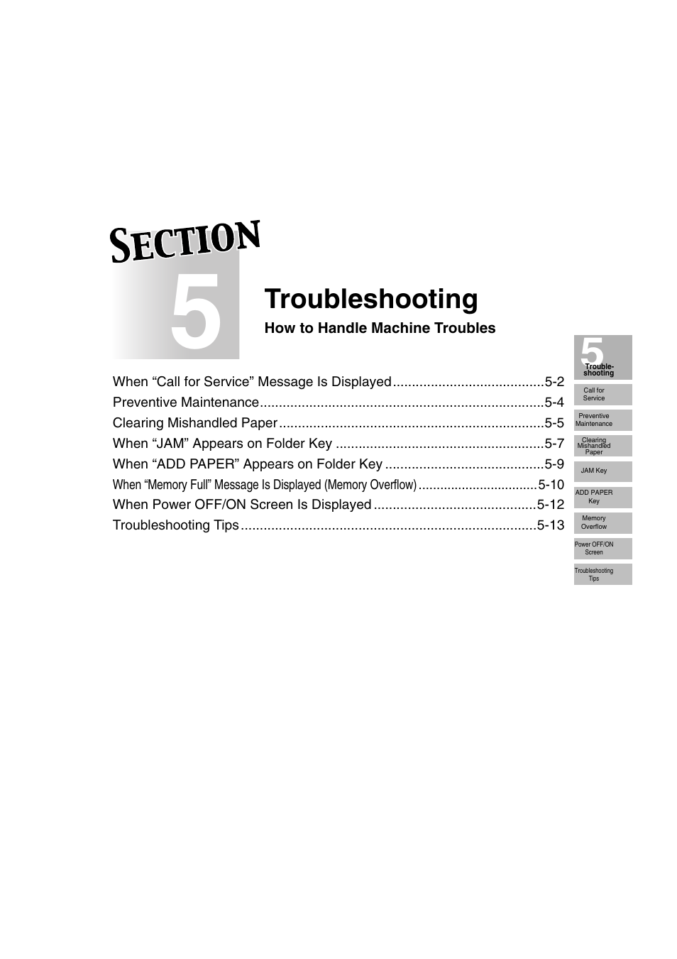 Section 5: troubleshooting | Konica Minolta 7222 User Manual | Page 129 / 328