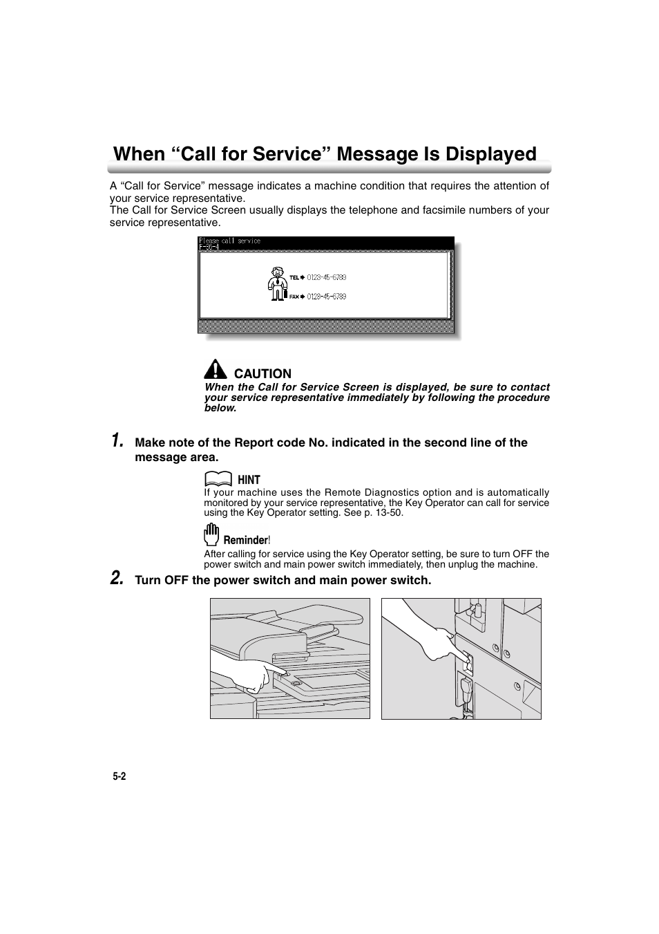 When “call for service” message is displayed, When “call for service” message is displayed -2 | Konica Minolta 7222 User Manual | Page 130 / 328