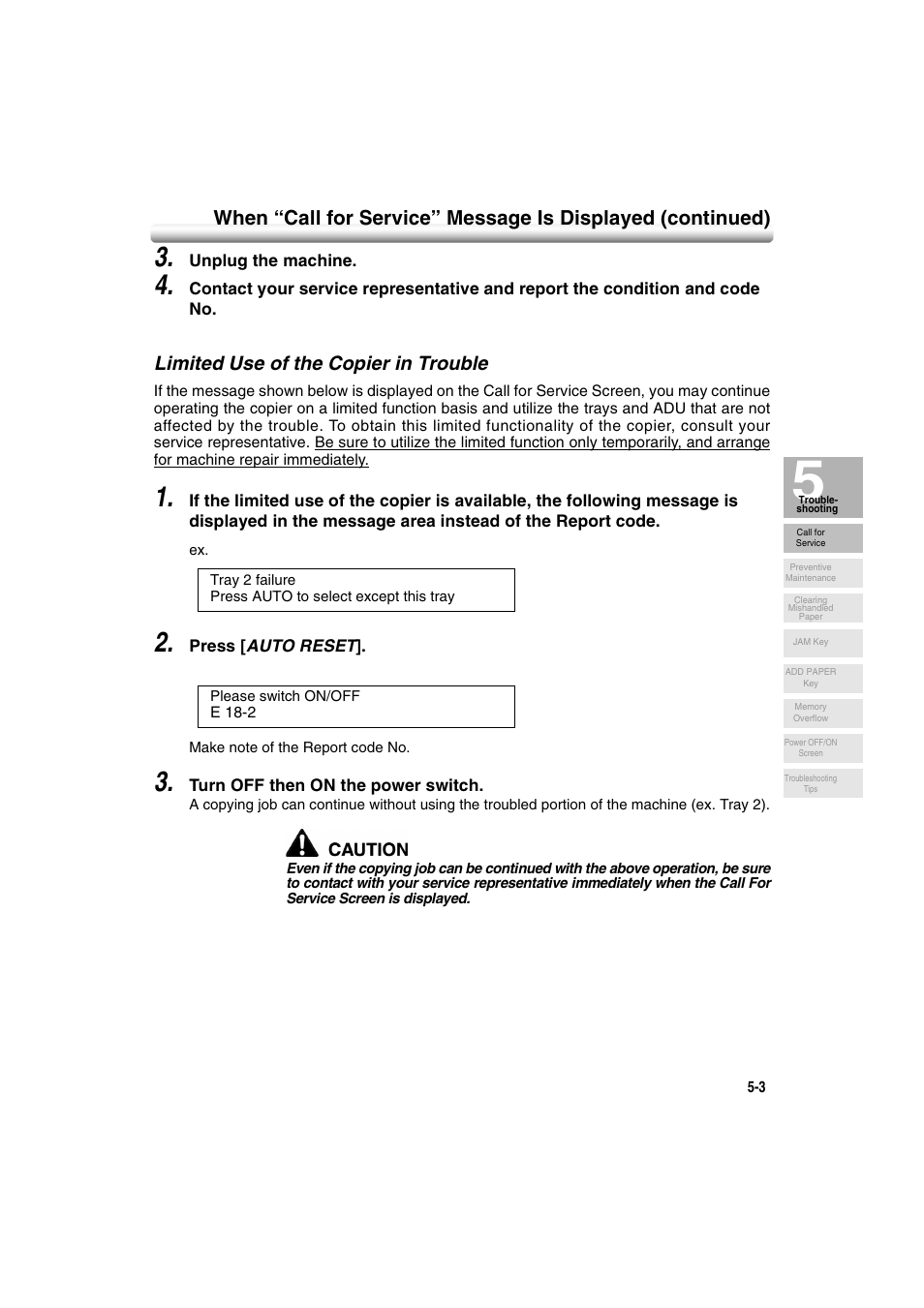 Limited use of the copier in trouble, Limited use of the copier in trouble -3 | Konica Minolta 7222 User Manual | Page 131 / 328