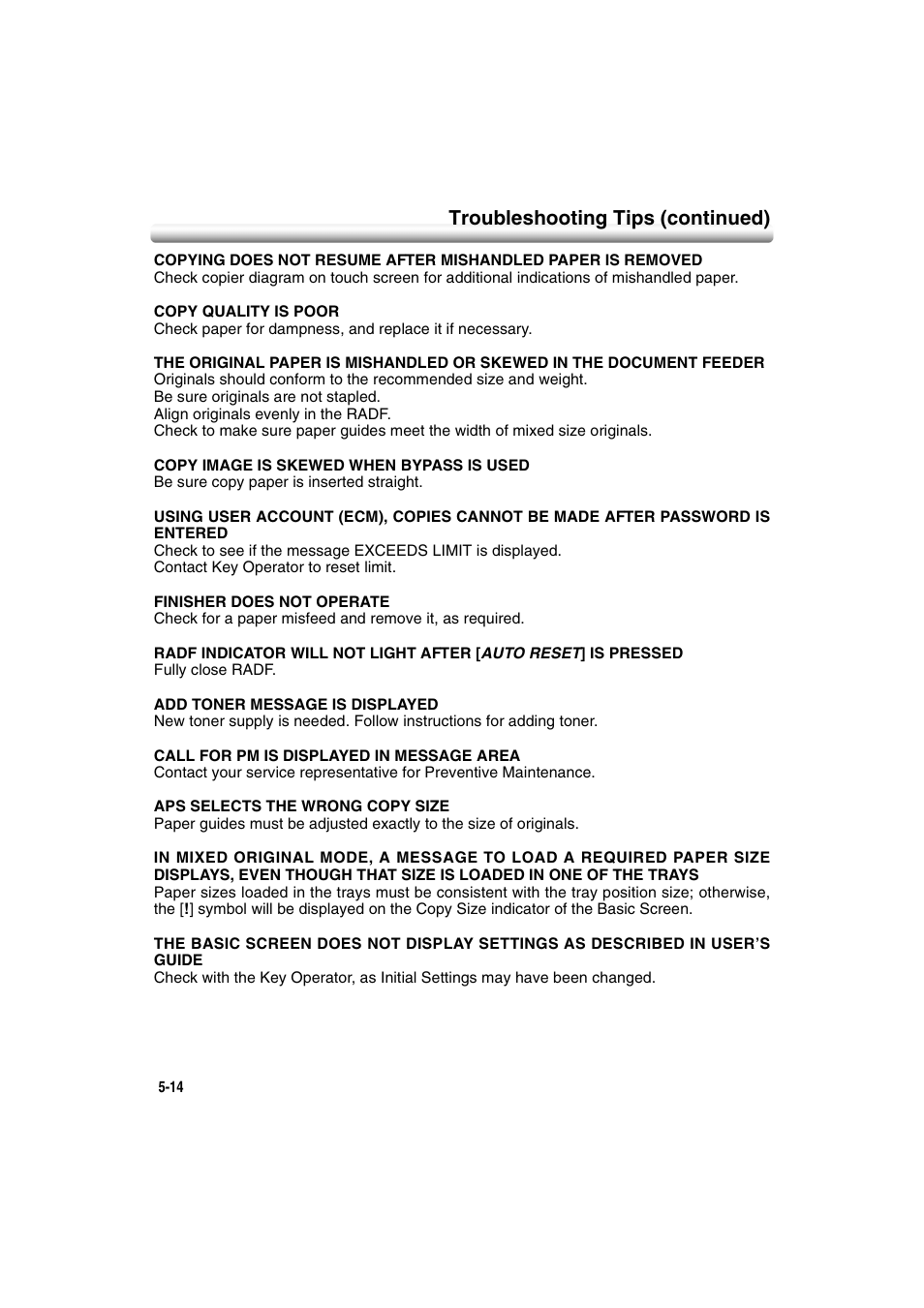 Troubleshooting tips (continued) | Konica Minolta 7222 User Manual | Page 142 / 328