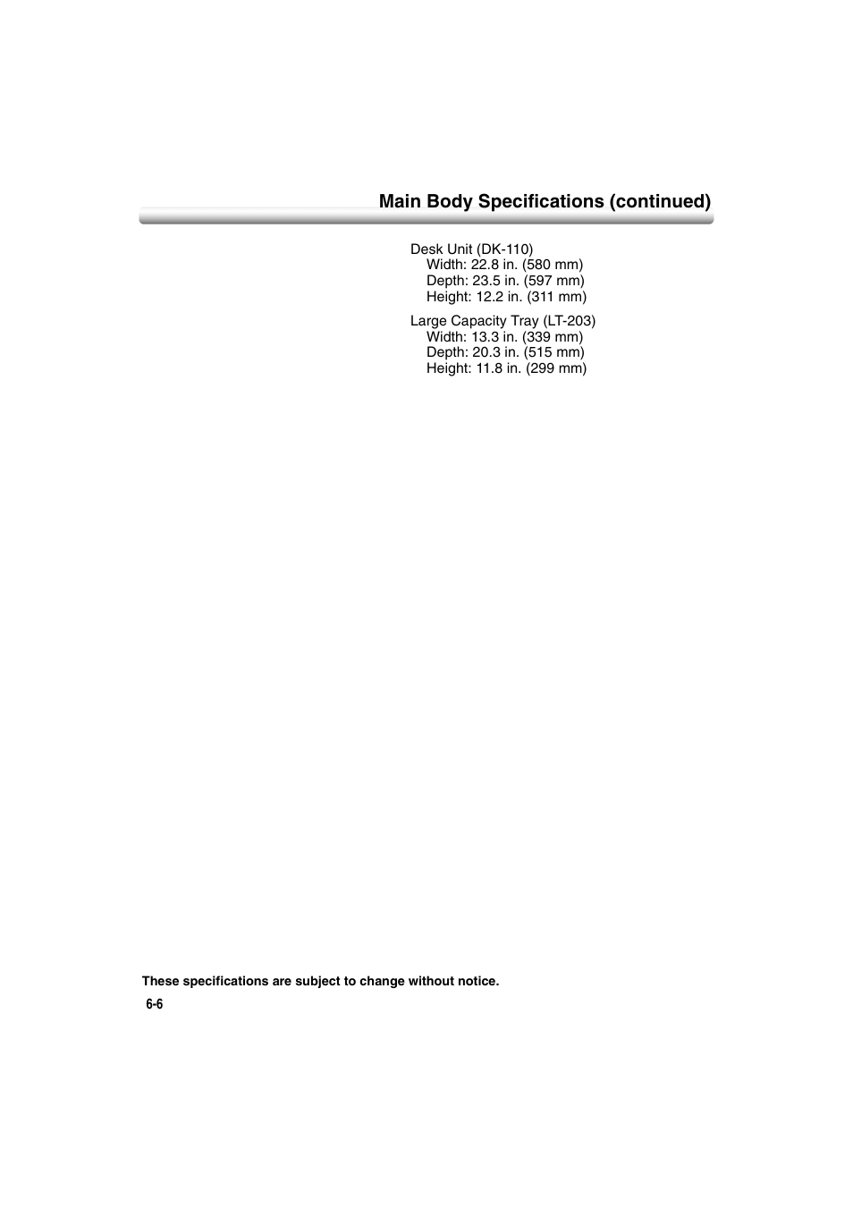 Main body specifications (continued) | Konica Minolta 7222 User Manual | Page 150 / 328