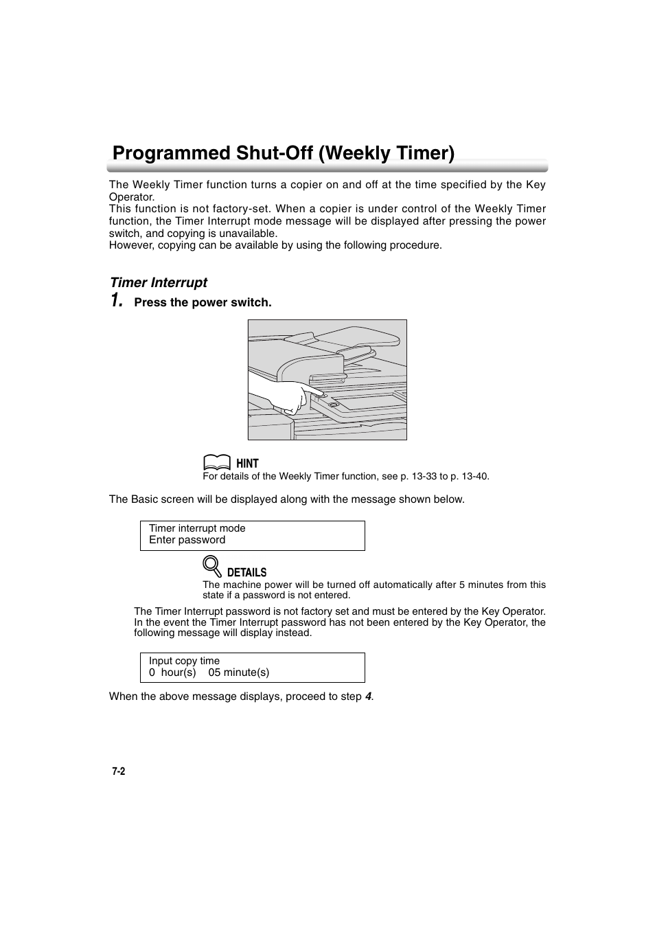 Programmed shut-off (weekly timer), Timer interrupt, Programmed shut-off (weekly timer) -2 | Timer interrupt -2 | Konica Minolta 7222 User Manual | Page 156 / 328