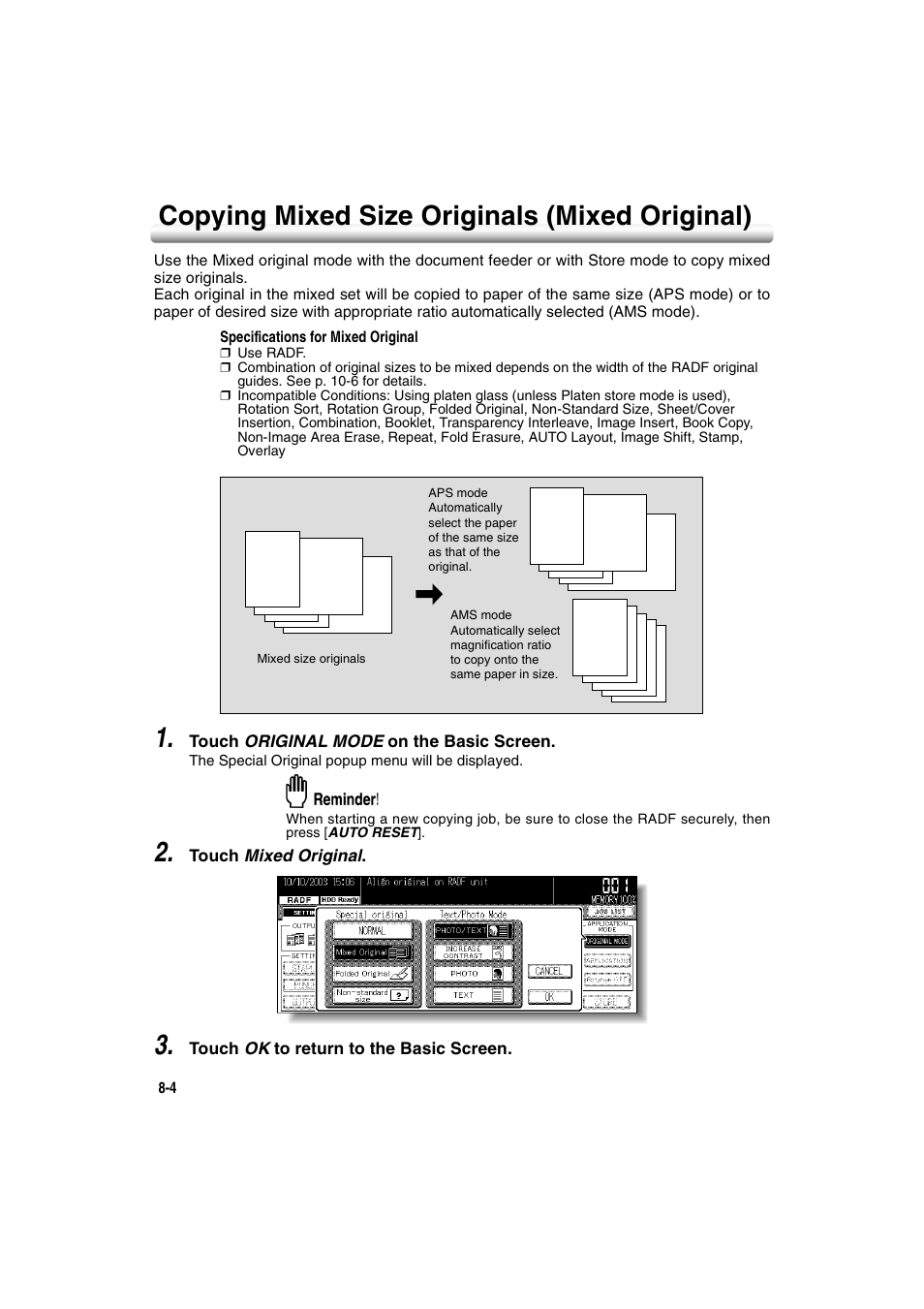 Copying mixed size originals (mixed original), Copying mixed size originals (mixed original) -4 | Konica Minolta 7222 User Manual | Page 166 / 328