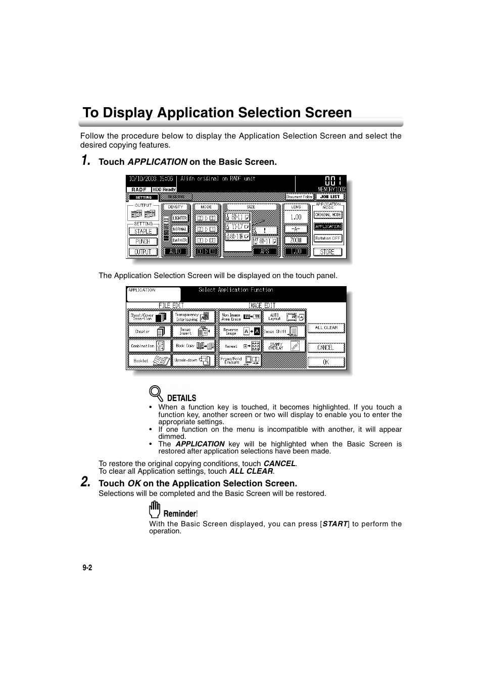 To display application selection screen, To display application selection screen -2 | Konica Minolta 7222 User Manual | Page 172 / 328