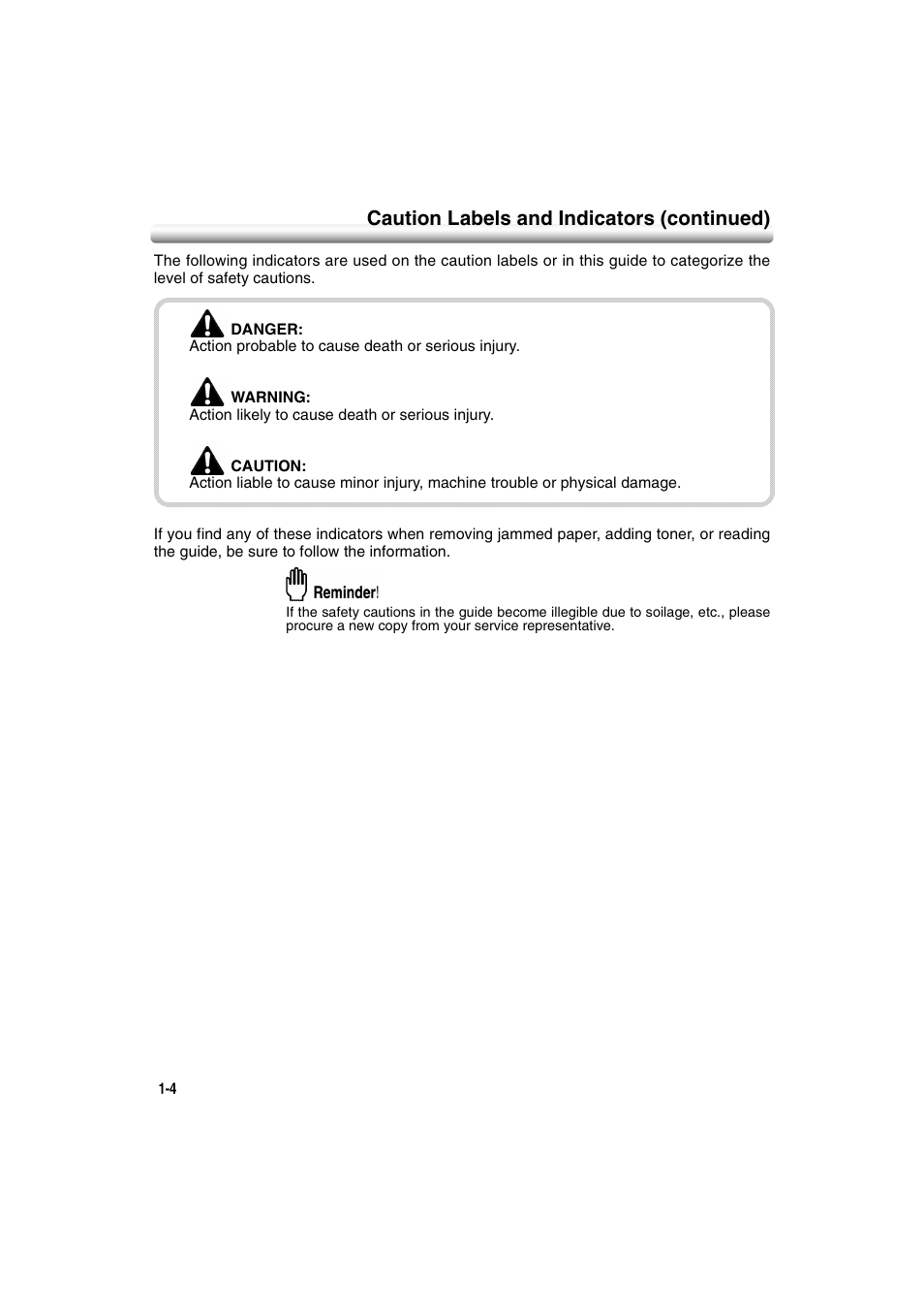 Caution labels and indicators (continued) | Konica Minolta 7222 User Manual | Page 22 / 328