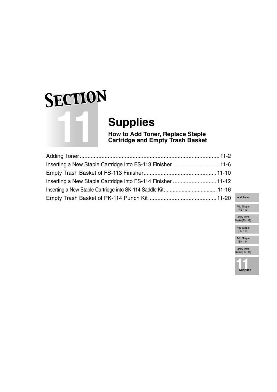 Section 11: supplies | Konica Minolta 7222 User Manual | Page 233 / 328