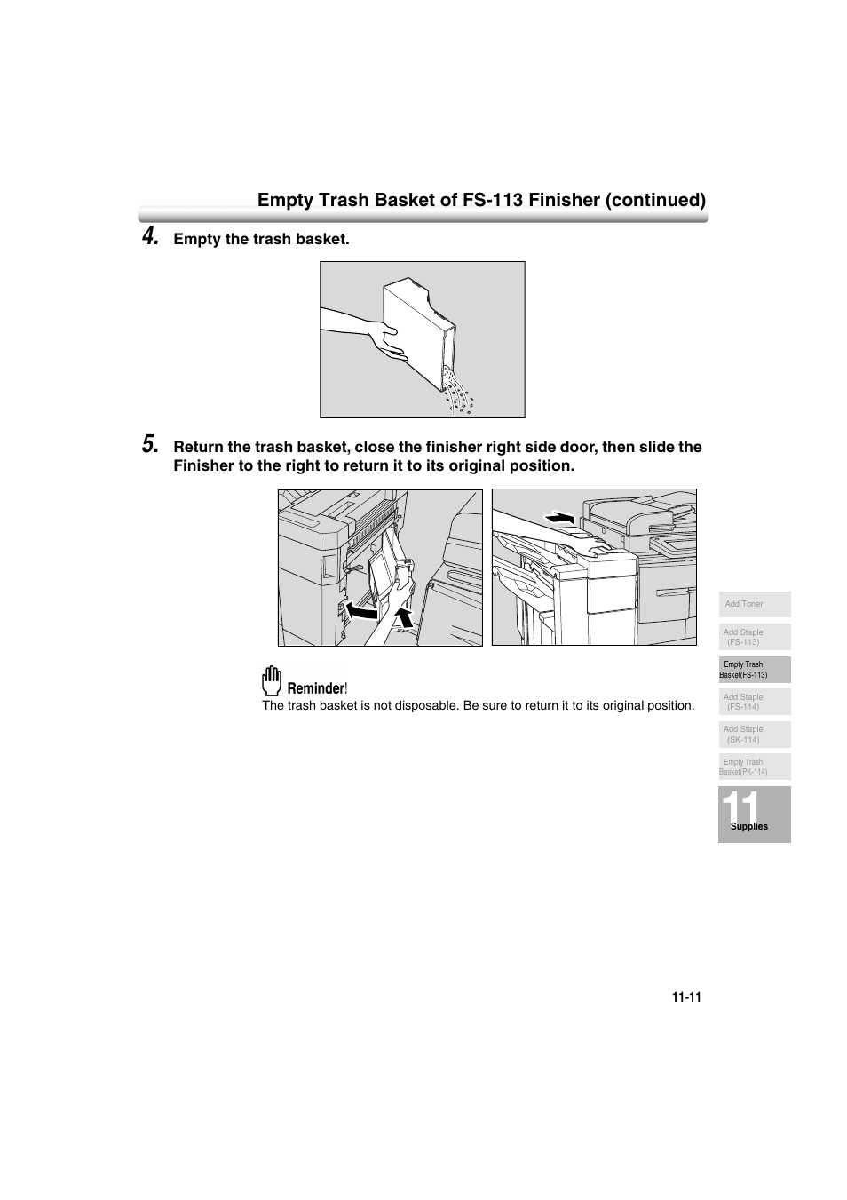 Empty trash basket of fs-113 finisher (continued) | Konica Minolta 7222 User Manual | Page 243 / 328