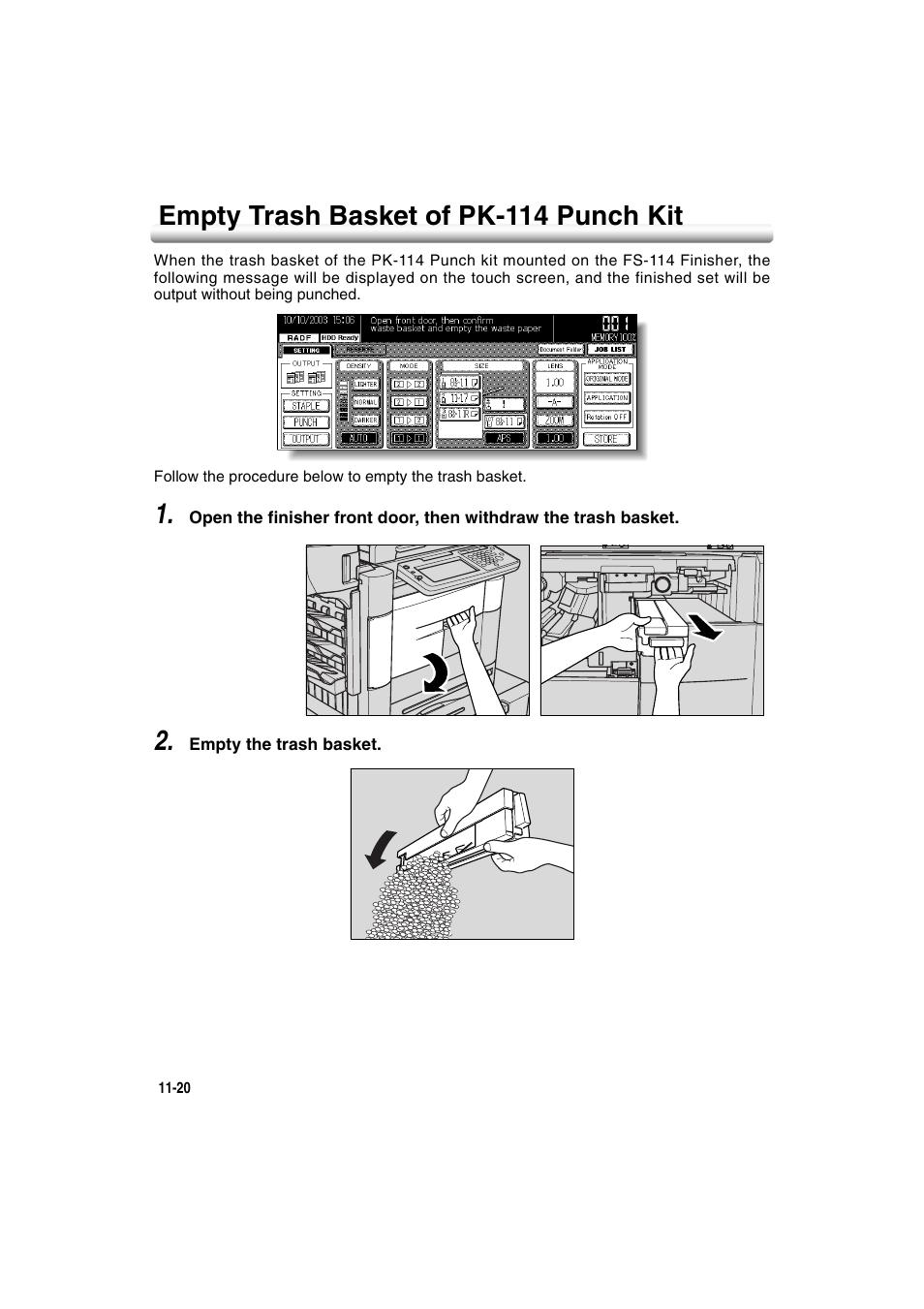 Empty trash basket of pk-114 punch kit, Empty trash basket of pk-114 punch kit -20 | Konica Minolta 7222 User Manual | Page 252 / 328