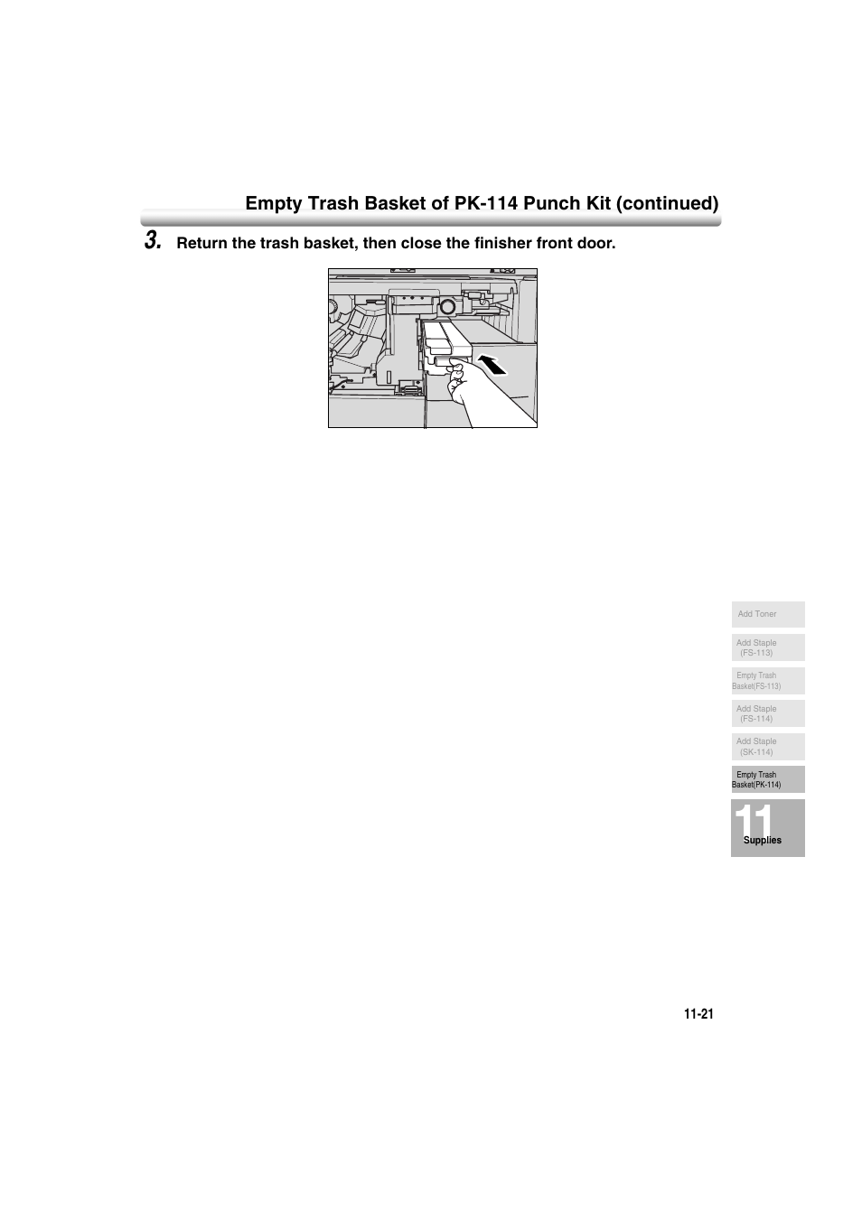 Empty trash basket of pk-114 punch kit (continued) | Konica Minolta 7222 User Manual | Page 253 / 328