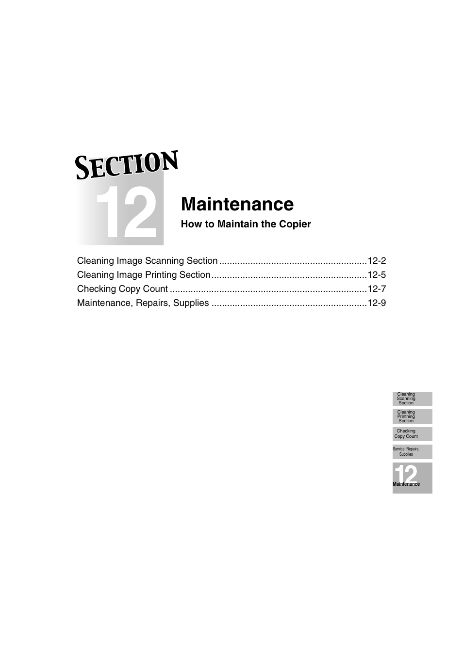 Section 12: maintenance | Konica Minolta 7222 User Manual | Page 255 / 328