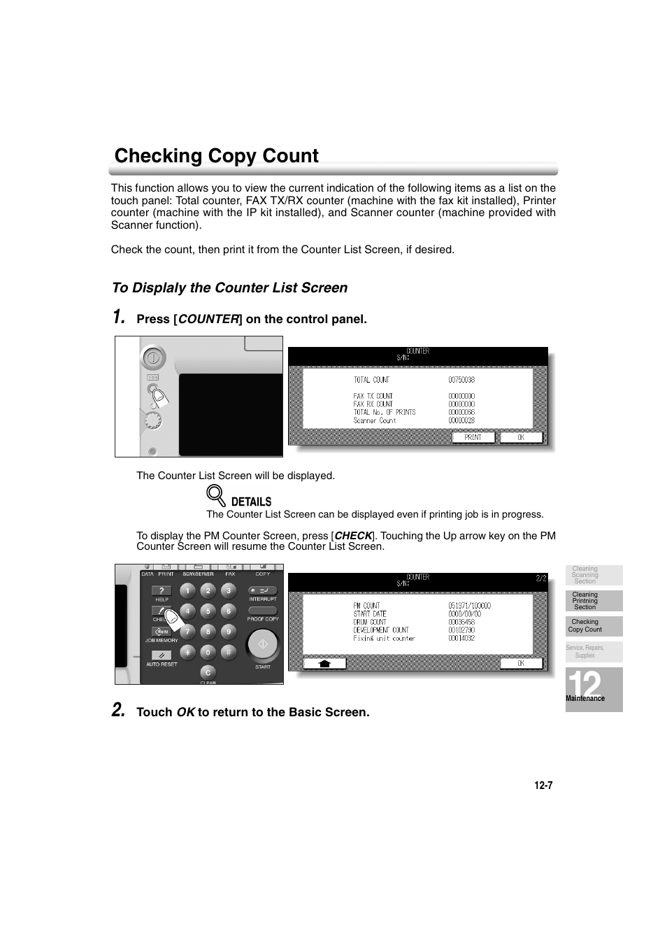 Checking copy count, To displaly the counter list screen, Checking copy count -7 | To displaly the counter list screen -7 | Konica Minolta 7222 User Manual | Page 261 / 328