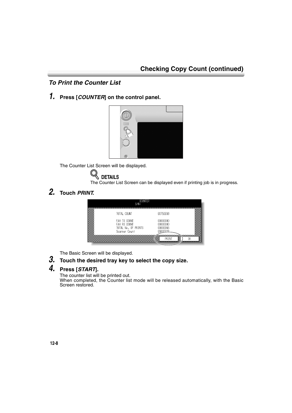 To print the counter list, To print the counter list -8 | Konica Minolta 7222 User Manual | Page 262 / 328