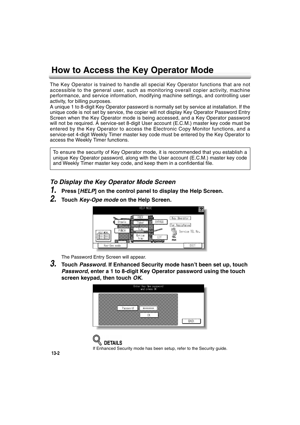 How to access the key operator mode, To display the key operator mode screen, How to access the key operator mode -2 | To display the key operator mode screen -2 | Konica Minolta 7222 User Manual | Page 266 / 328