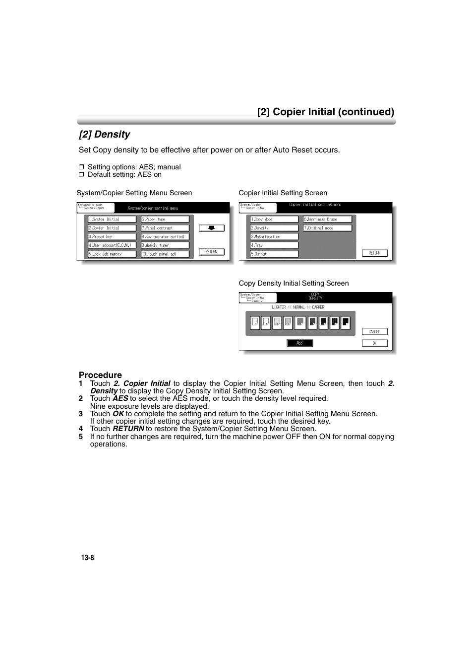 2] density, 2] density -8, 2] copier initial (continued) | Konica Minolta 7222 User Manual | Page 272 / 328