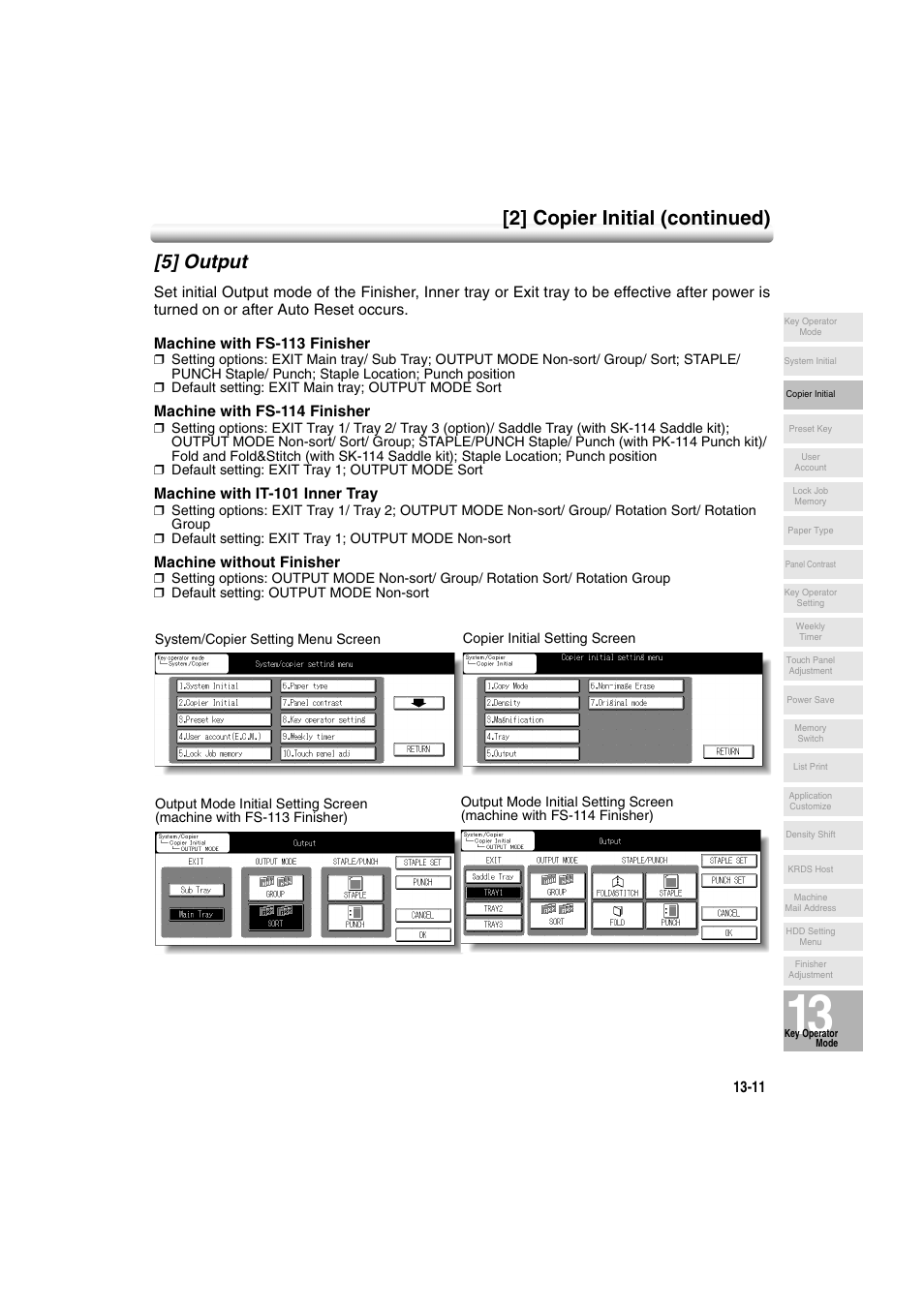 5] output, 5] output -11, 2] copier initial (continued) | Konica Minolta 7222 User Manual | Page 275 / 328