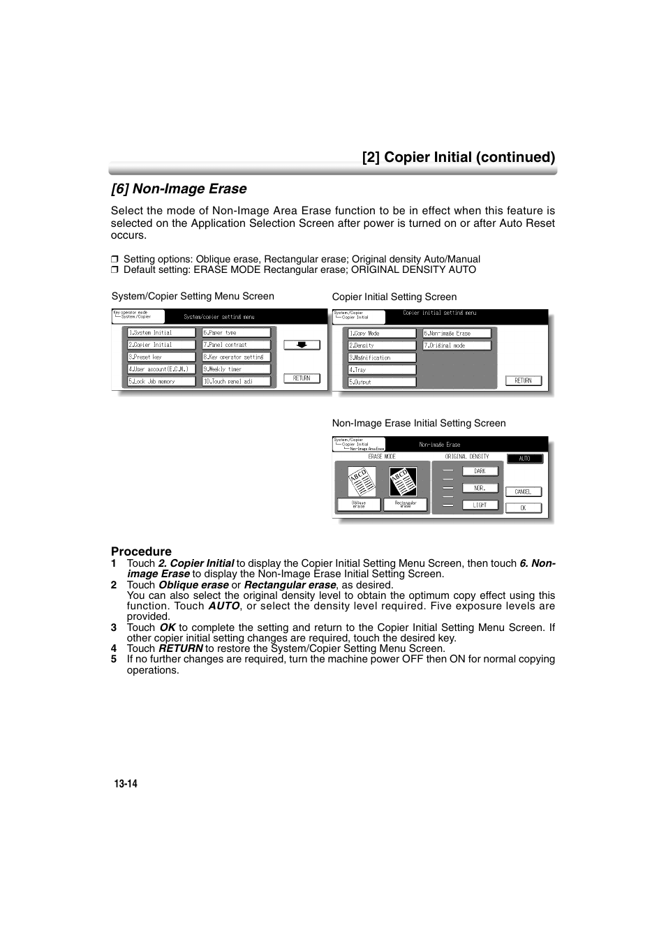 6] non-image erase, 6] non-image erase -14, 2] copier initial (continued) | Konica Minolta 7222 User Manual | Page 278 / 328