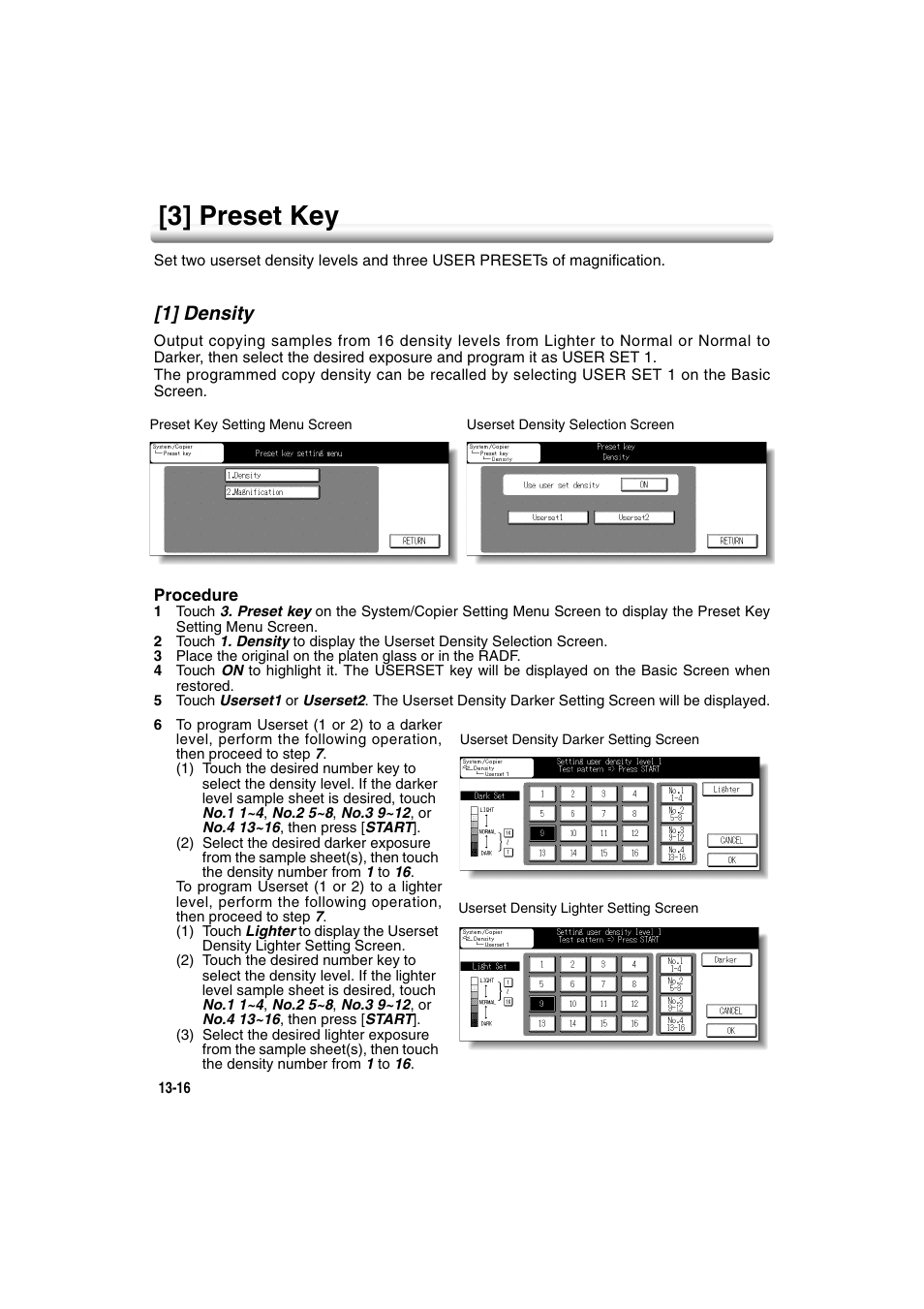 3] preset key, 1] density, 3] preset key -16 | 1] density -16 | Konica Minolta 7222 User Manual | Page 280 / 328