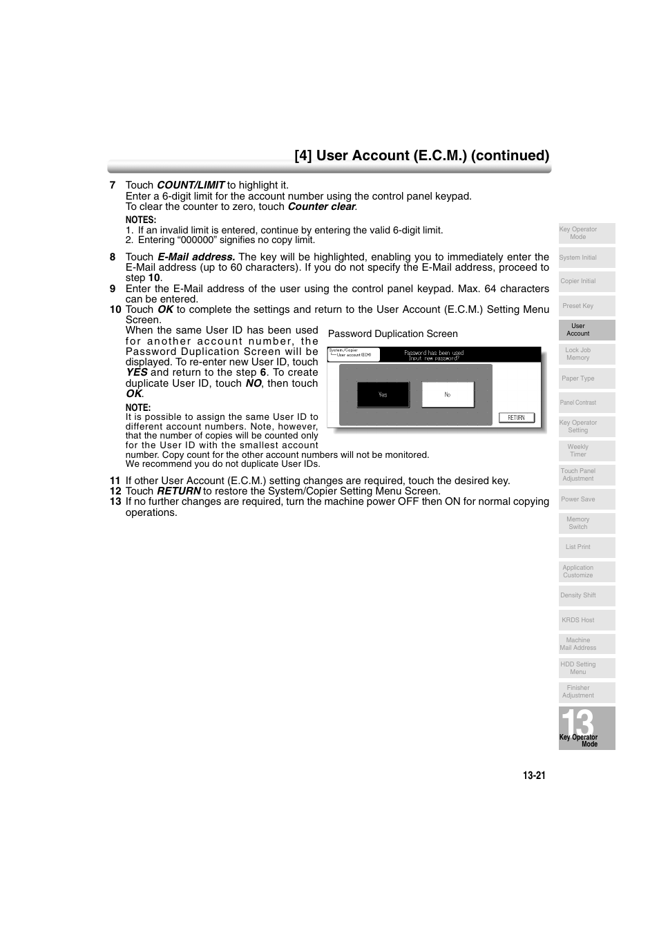 4] user account (e.c.m.) (continued) | Konica Minolta 7222 User Manual | Page 285 / 328