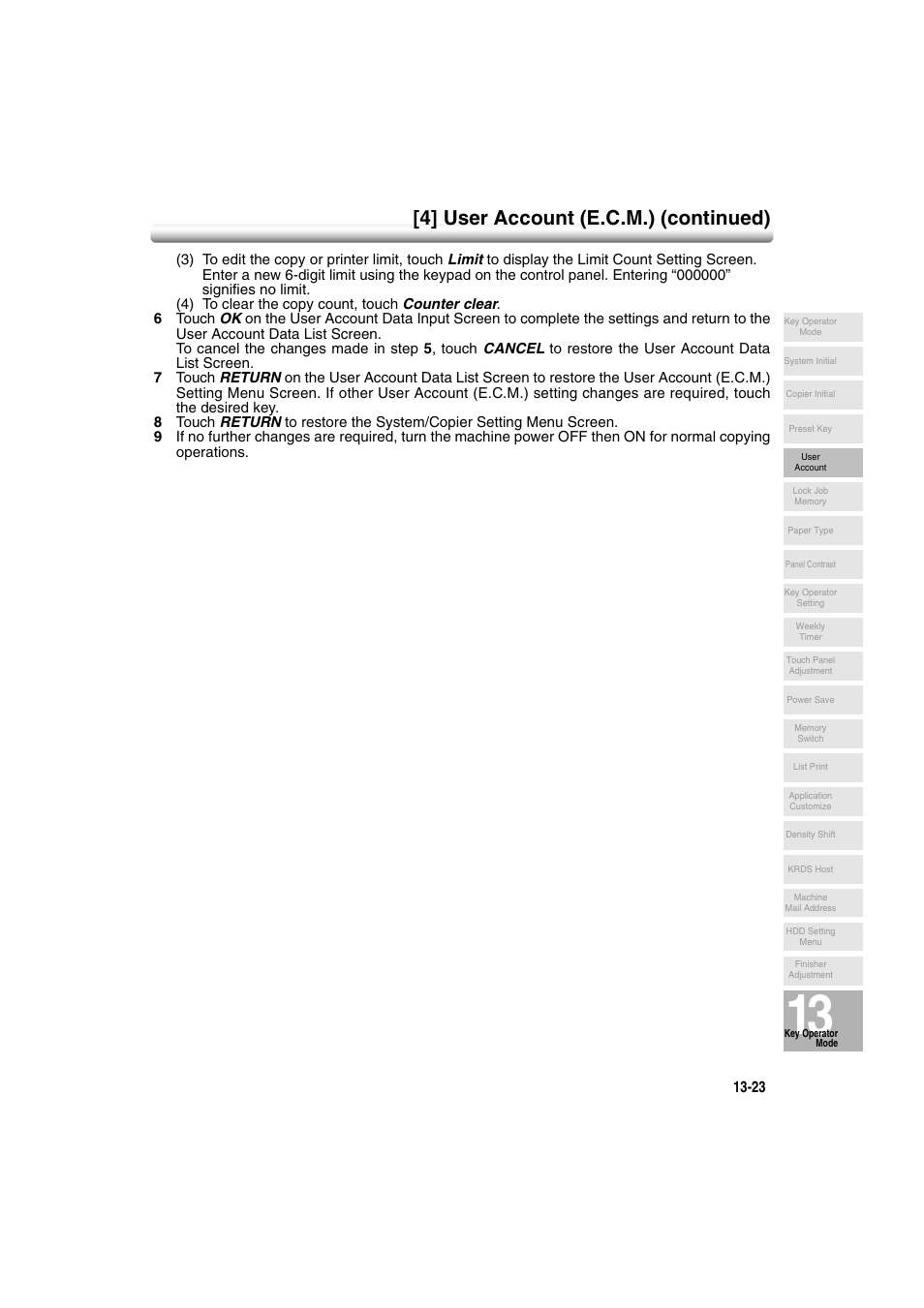 4] user account (e.c.m.) (continued) | Konica Minolta 7222 User Manual | Page 287 / 328