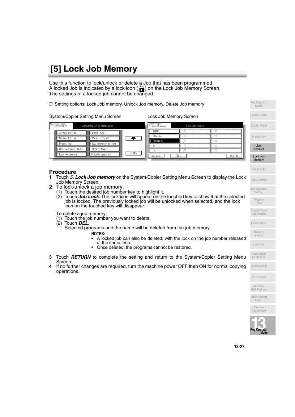 5] lock job memory, 5] lock job memory -27, Procedure | Konica Minolta 7222 User Manual | Page 291 / 328