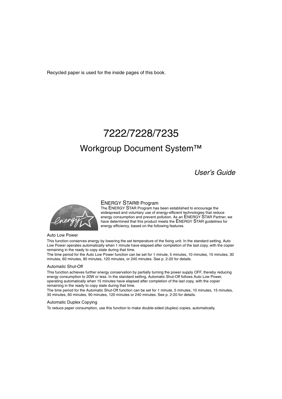 Workgroup document system, User’s guide | Konica Minolta 7222 User Manual | Page 3 / 328