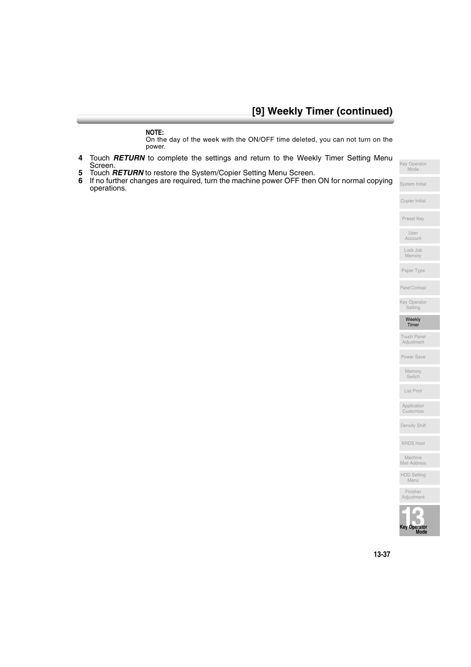 9] weekly timer (continued) | Konica Minolta 7222 User Manual | Page 301 / 328