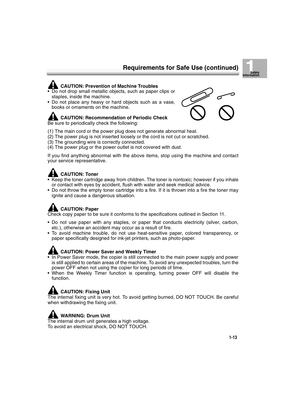 Requirements for safe use (continued) | Konica Minolta 7222 User Manual | Page 31 / 328