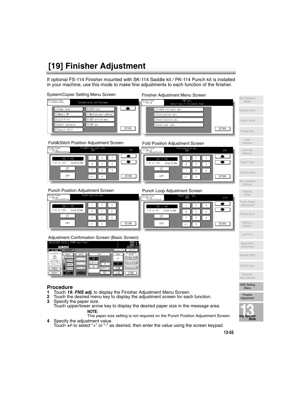 19] finisher adjustment, 19] finisher adjustment -55, Procedure | Konica Minolta 7222 User Manual | Page 319 / 328
