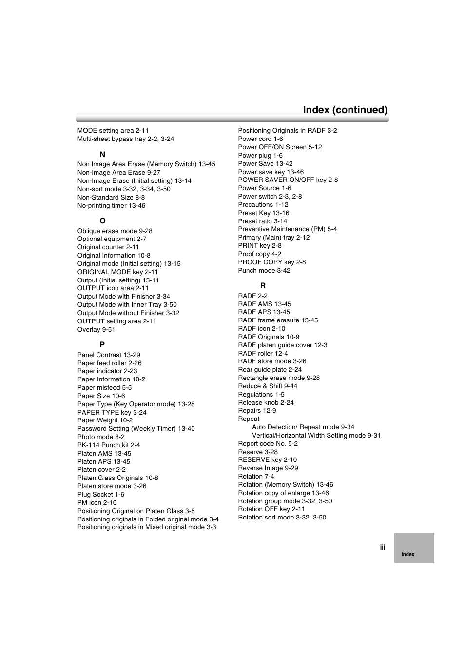 Index (continued) | Konica Minolta 7222 User Manual | Page 325 / 328