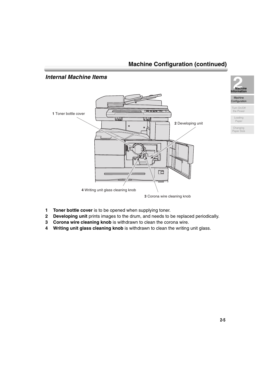 Internal machine items, Internal machine items -5, Machine configuration (continued) | Konica Minolta 7222 User Manual | Page 37 / 328